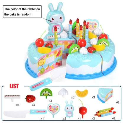 Kids Toy Simulation DIY Birthday Cake Model Kitchen Pretend Play House Cutting Fruit Food Toy for Toddler Children Gift Boy Girl.