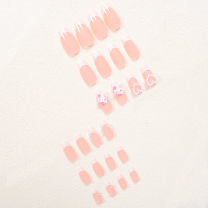 24PCS Almond Armor Sanrio White French Hello Kitty Diamond 3d White Pearl Love Diamond Wear Armor suit.