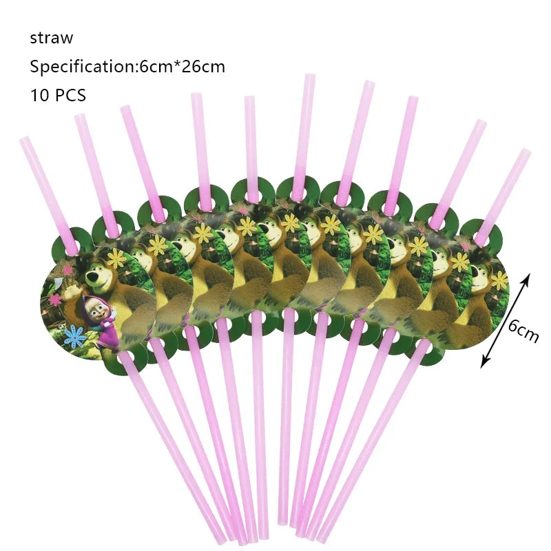 Mashas und Bär Geburtstag Party Dekoration Cartoon Thema Luftballons Kinder Event liefert Einweggeschirr Hintergrund.