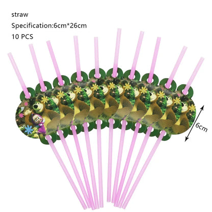 Mashas und Bär Geburtstag Party Dekoration Cartoon Thema Luftballons Kinder Event liefert Einweggeschirr Hintergrund.