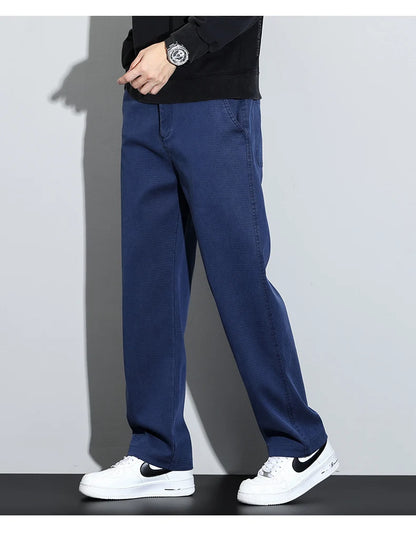 Mens Lyocell Straight Loose Elastic Waist Jeans 2025 Autumn Winter Fashion Brand Comfortable Versatile Pants Plus Size 5XL