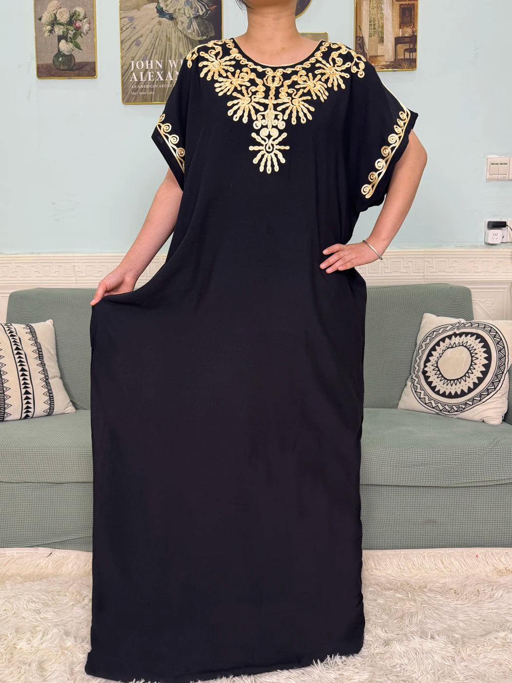 Muslimische Reine Abayas Für Frauen Dubai Baumwolle Applikationen Lose Fit Femme Robe Türkei Islam Traditionelle Kleider Mit Kopftuch Turban.