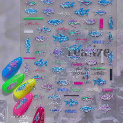 Ocean Theme 5D Nail Sticker Summer Beach Seashells Starfish Conch Scallop Shell Coral Self Adhesive Decoration Manicure Decal