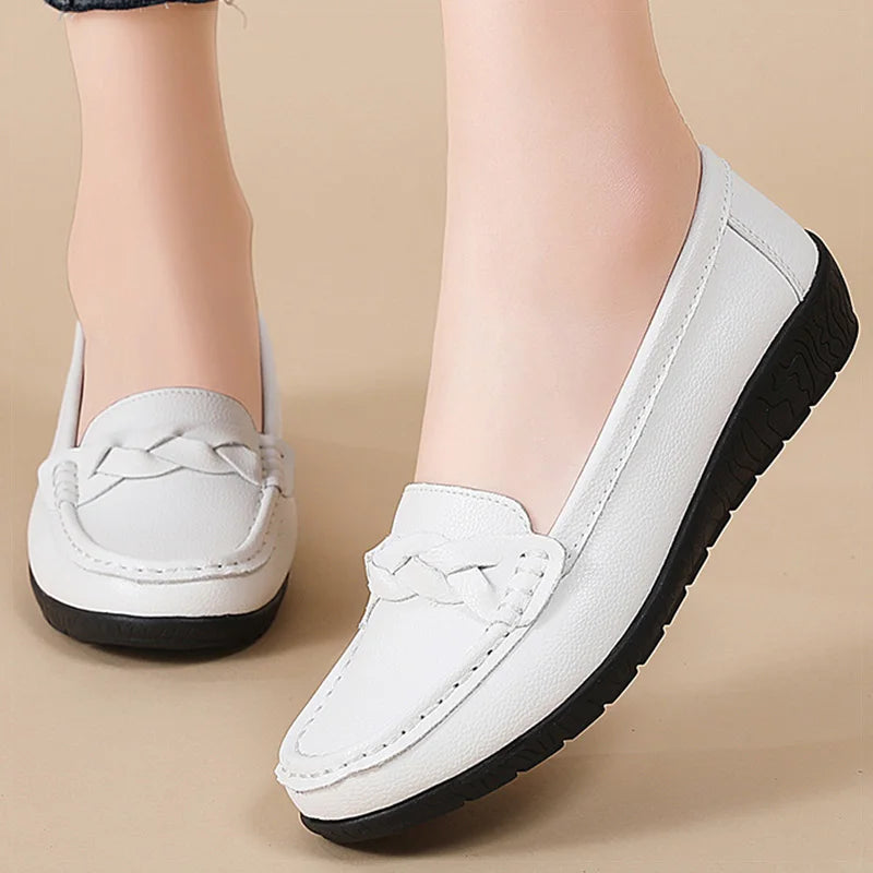 Women Shoes Soft Leather Women's Loafer 2025 New Flats Slip On Casual Shoes Flat Shoes Women White Footwear Zapatos De Mujer.