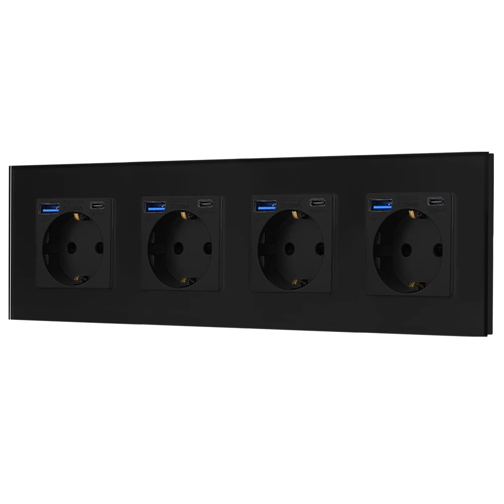 Bingoelec Wandsteckdose, Touch-Lichtschalter mit USB, 20 W, Typ C, Schnellladesteckdose, Glasscheibe, EU-Standard-Steckdosen