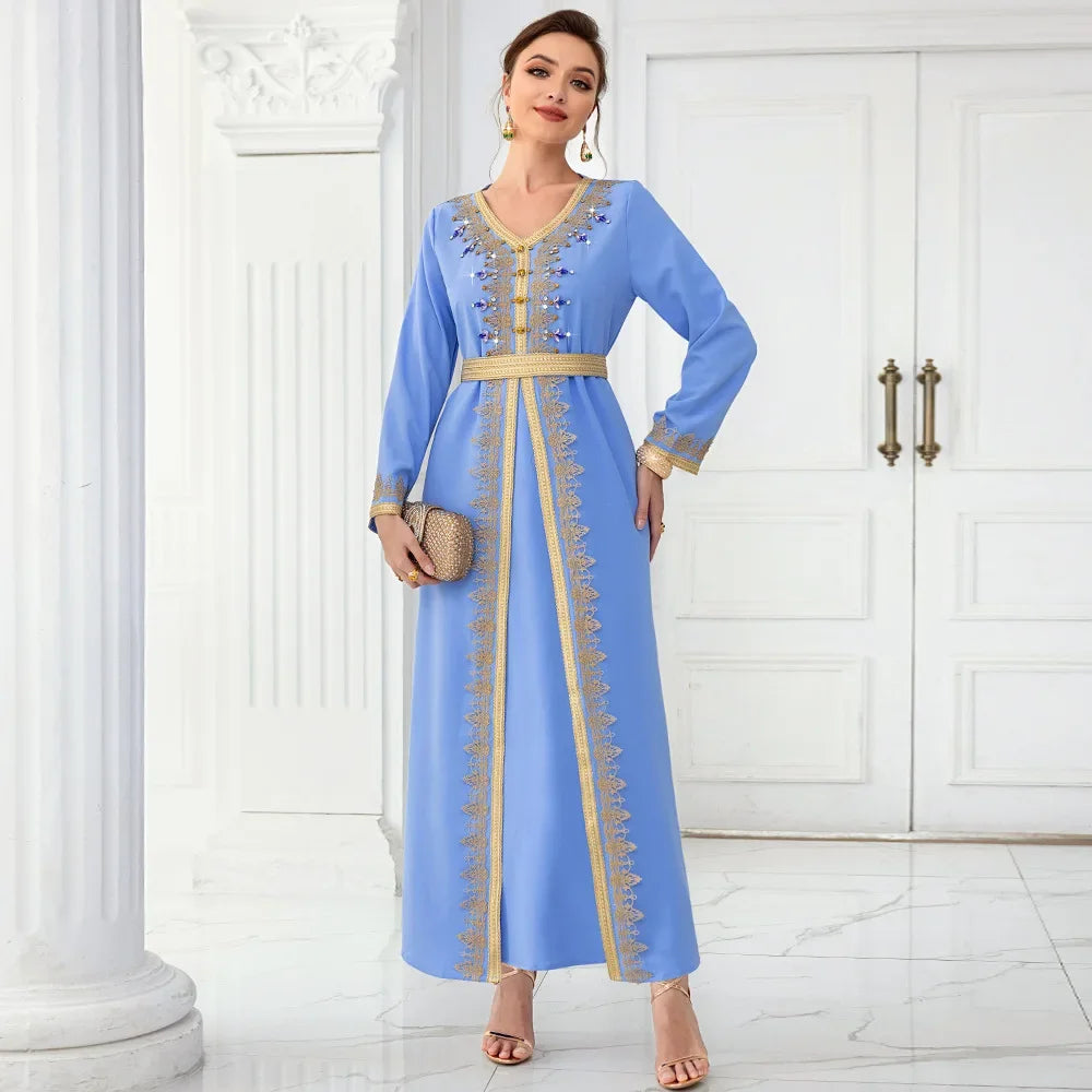 Schlanke Diamant Frauen Kleid türkische Bescheidenheit Robe elegante Mode langes Kleid arabische muslimische Kleid Abaya Langarm islamische Kleidung.