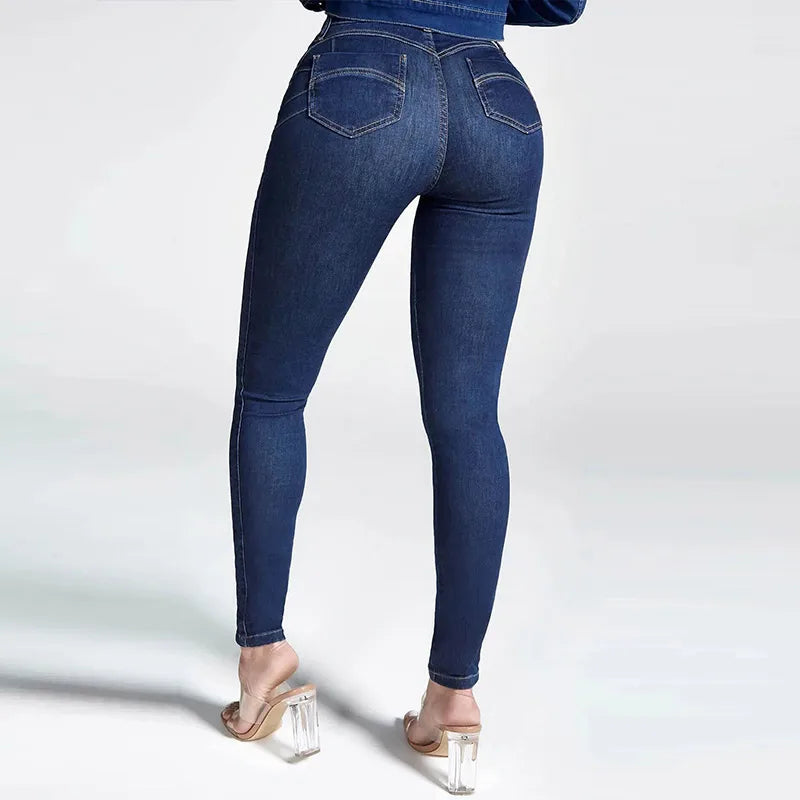 Slim High-waist Jeans Women's Sexy Skinny Pencil Pants Washed Denim Long Trousers 2025 Autumn New Ladies Zipper Streetwear.