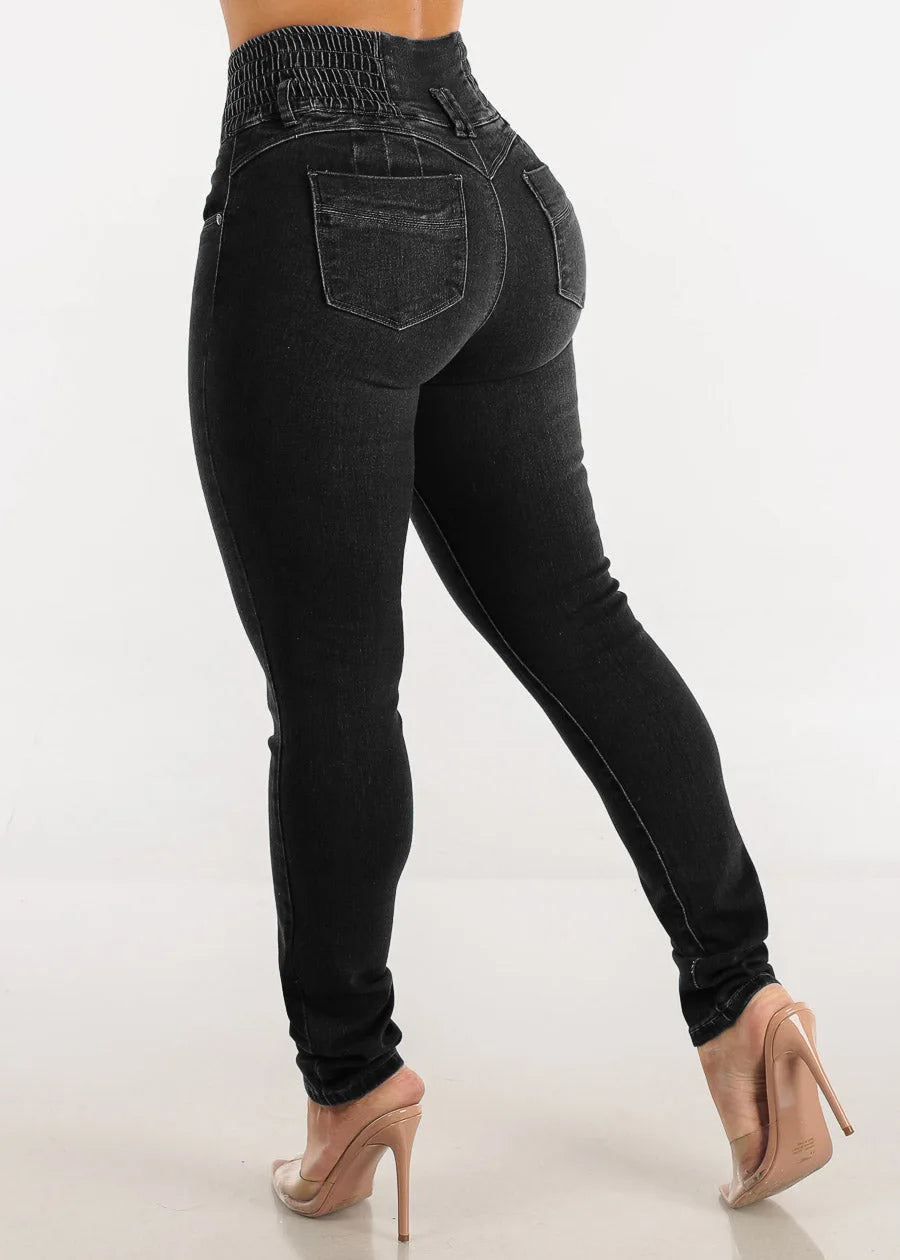 Jeans-Bleistifthose für Damen, 2025, dünne Hose, hohe Taille, Stretch, gewaschen, Distressed-Taschen, Knöpfe, Vintage-Denim, Streetwear.