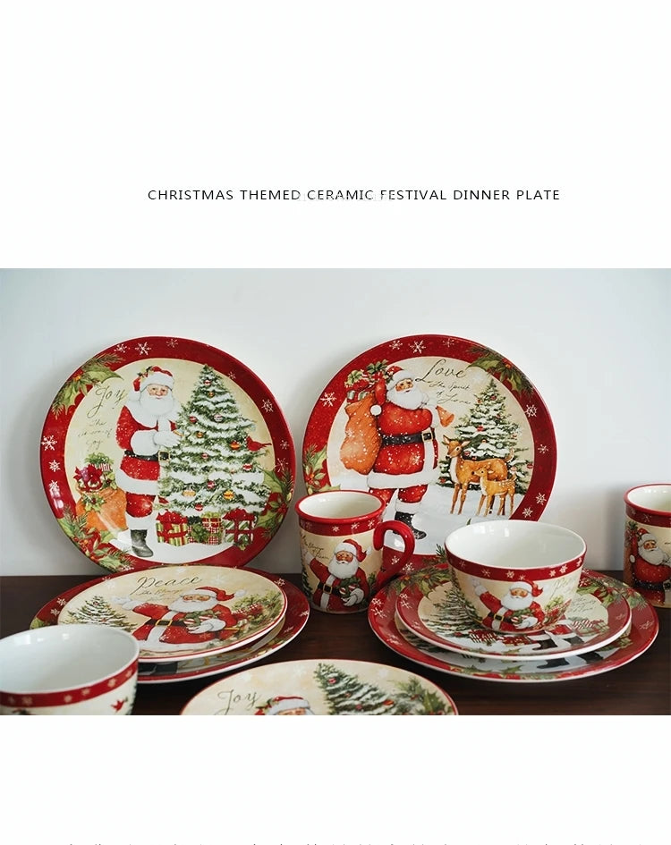 Christmas Themed Ceramic Dinner Plates Tableware Set Underglaze Color Process Coffee Cup Soup Bowl Santa Claus Steak Plate.