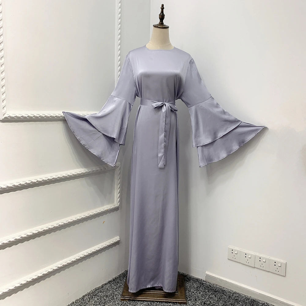 Ramadan Eid Gray Satin Abaya Damen Dubai Islam Muslim Women Dresses Kebaya Kaftan Robe Vestidos Musulmanes Caftan Marocain Femme.