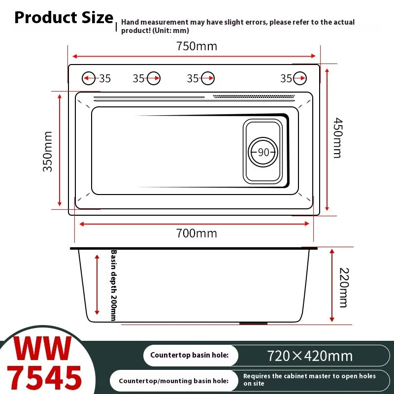 Silver 304 Stainless Steel Kitchen Sink Independent Waterfall Outlet Household Large Single Slot Wash Dish Bowl Undermount Basin