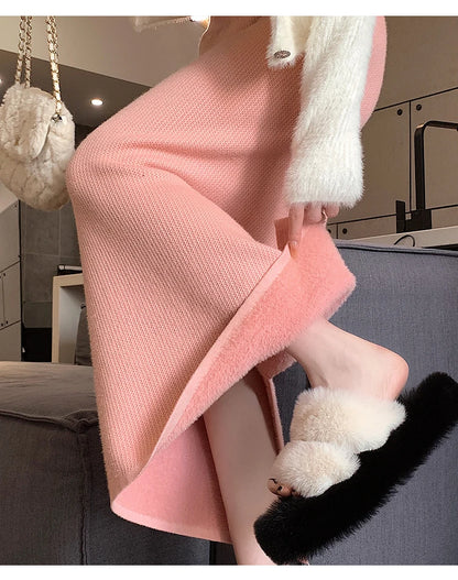 2025 New Thick Knit Midi Skirt High Waisted Straight Hem Bodycon Pencil Skirts for Petite Women Cozy Fall Winter Fashion