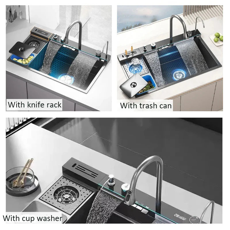 spülbecken küchen new design High-end kitchen sink Knife holder with integrated whale-shaped faucet storage trash can 82*48cm