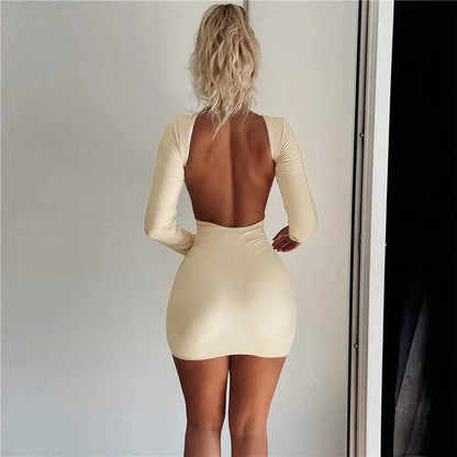 Zahlung Casual Mini Kleid Frauen Prägnante Klassische Backless Volle Hülse O-ansatz Grundlegende Weibliche Bodycon Straße Kleidung.