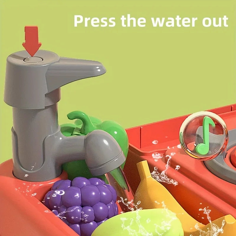 Children Realistic Simulation Kitchen Play Cooking Toys Set Simulation Table Utensils Light Sound Gift for Girls Boys Age Over 3.