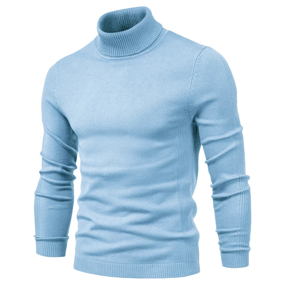 2021 New Winter Men Turtleneck Sweater Casual Solid Color Warm Pullover High Quality Slim High Neck Long Sleeve Sweater Men.