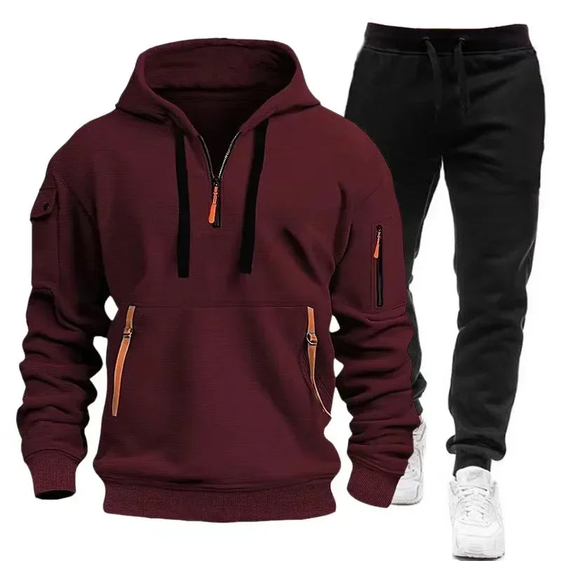 2025 Spring Autumn Fashion Trend Men Hooded Clothes Pants Sweatshirt Zipper Casual Clothinfg Personality Sportswear 2 Pieces Set.