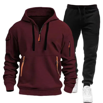 2025 Spring Autumn Fashion Trend Men Hooded Clothes Pants Sweatshirt Zipper Casual Clothinfg Personality Sportswear 2 Pieces Set.