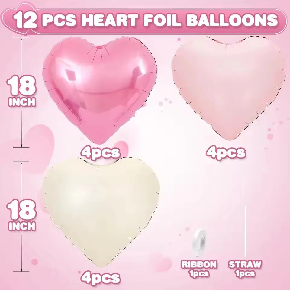 12 Stück babyrosa cremeweiße herzförmige Folienballons 18 Zoll Herzballon für Geburtstag, Jahrestag, Hochzeit, Valentinstag, Party.