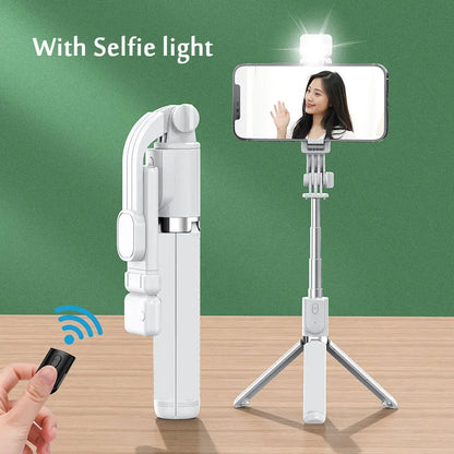 Portable Bluetooth Selfie Stick Retractable Multifunctional 103CM Phone HoldeTripod With Selfie light Wireless Remote Shutter.