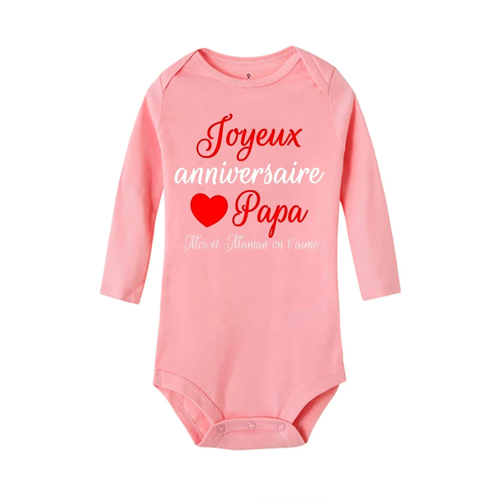 Alles Gute zum Geburtstag für Sie, Papa, Mutter, wir lieben dich, Baby-Body, Musterdruck, Overall, langärmelig, Strampler, Urlaub, Party, Babykleidung.