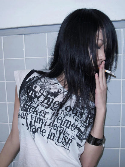 Karrram Japanese Y2k Letter Print T-shirt Trashy 2000s Style Tattoo T Shirt Vintage Harajuku Short Sleeve Sheer Tops Grunge Goth.
