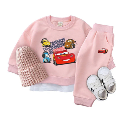 Korean Baby Clothing Sets Spring Autumn Toddler Boy Girl Cartoon Car Lightning Mcqueen Tracksuit Pullover Pants 2PCS Suit Outfit.