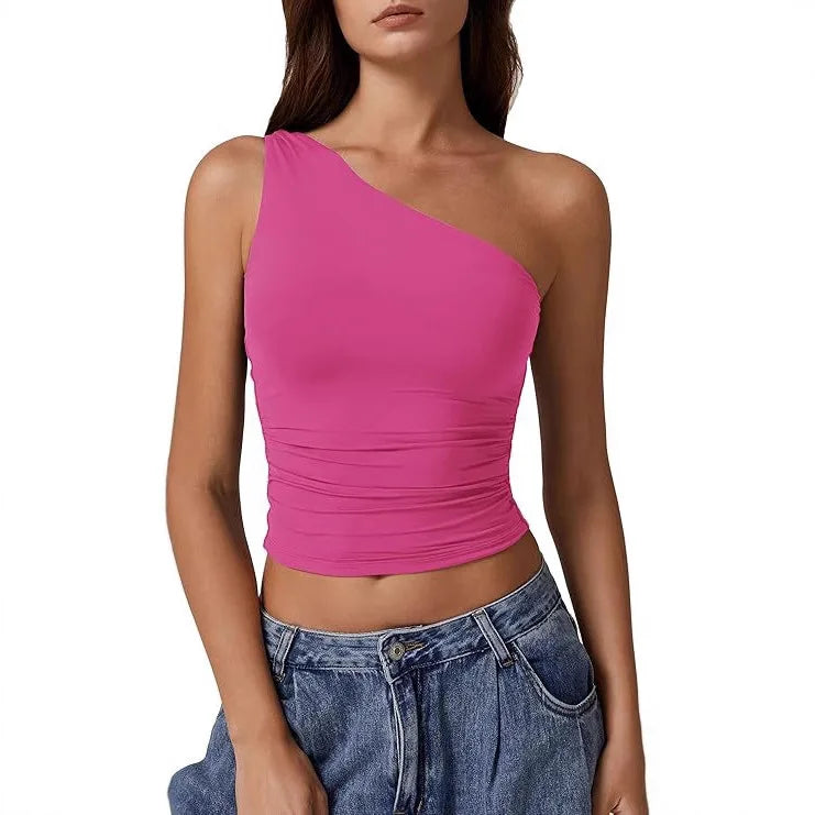 Womens One Shoulder Shirts Going Out Crop Tops Basic Sexy Slim Fit Y2K Tank Top Summer Fashion 2025.