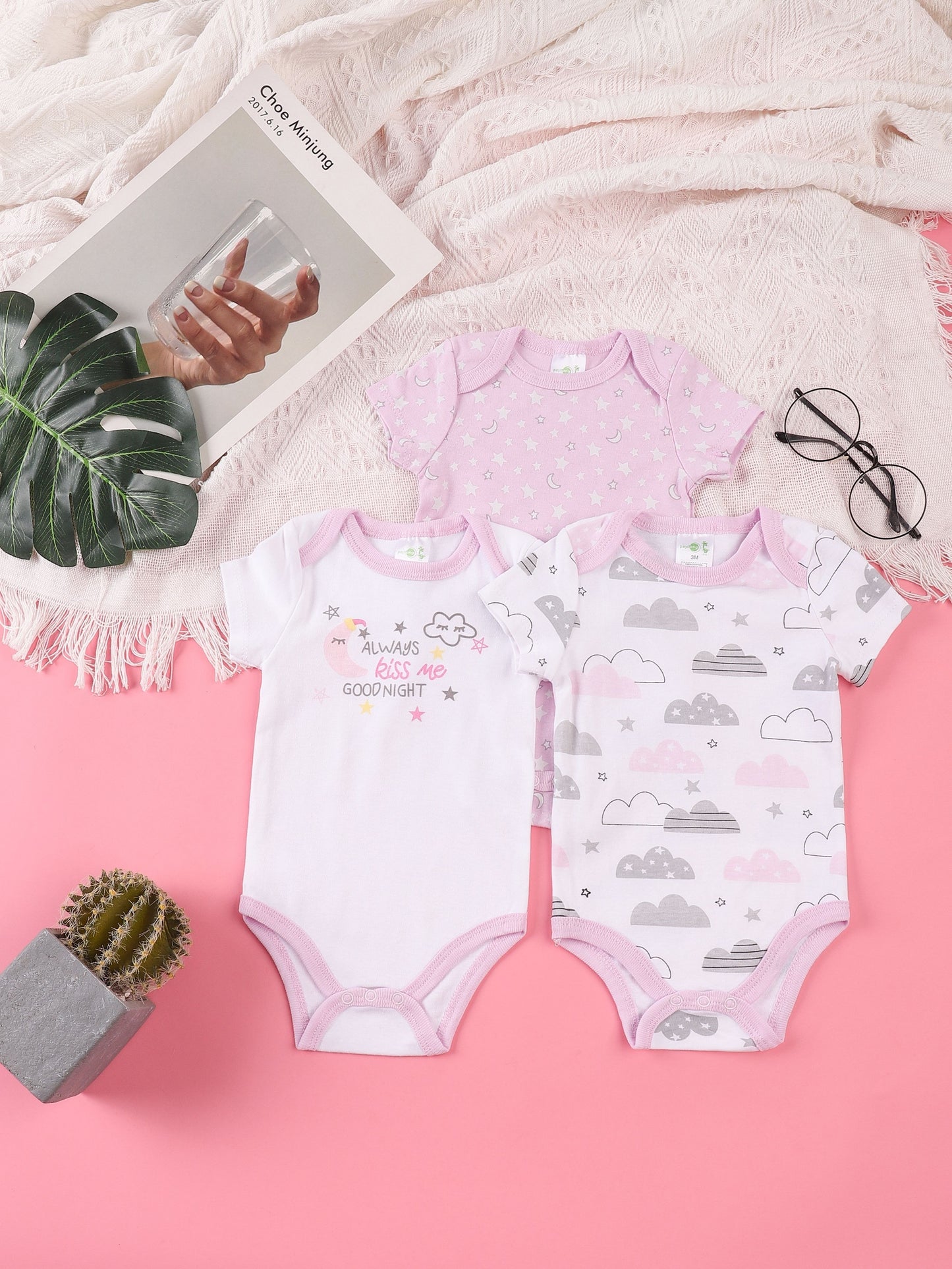 3PCS Sommer Jungen und Mädchen Nette Muster Hoodie Set Kurzarm Dreieck Overall Neugeborenen Baumwolle Bequeme Overall Pyjamas