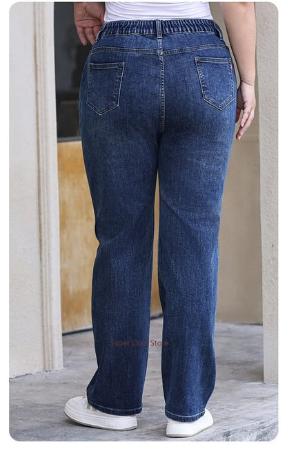 Plus Size Women Jeans 6XL Loose High Waisted Stretched 5XL Plus Size Female Denim Trousers Blue Girl Long Classic Straight Pants.