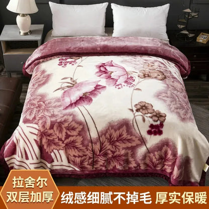 Modern Geometric Cartoon Printed Bedroom Blanket Coral Fleece Dormitory Quilt Thicking Double Layer Multi Purpose Bedding Sheets