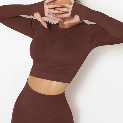 New Seamless Solid Color Peach Tight-fitting T-shirt Fitness Sport Yoga Wear Moisture Absorbing Shaping Long Sleeve Women's.