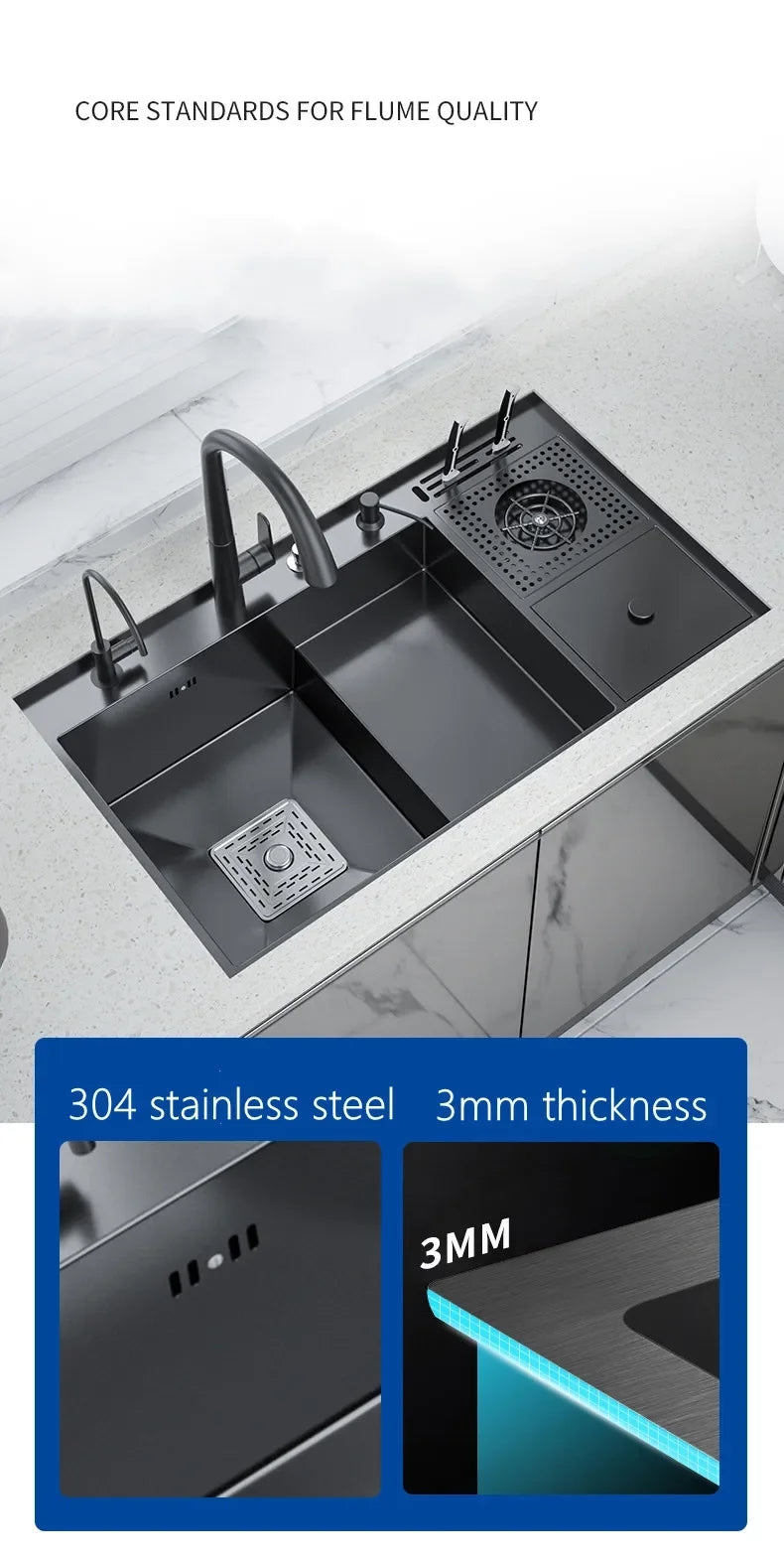 Nano Kitchen Sink Multi-Function Stepped Kitchen Sink 304 Stainless Steel Vegetable Washing Basin With High Pressure Cup Washer