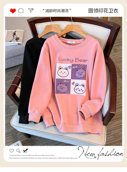 170kg plus size Damen büste Herbst Winter lose Rundhals ausschnitt Bär Sweatshirt Langarm lässig Top 6xl 7xl 8xl 9xl 10xl 11xl.