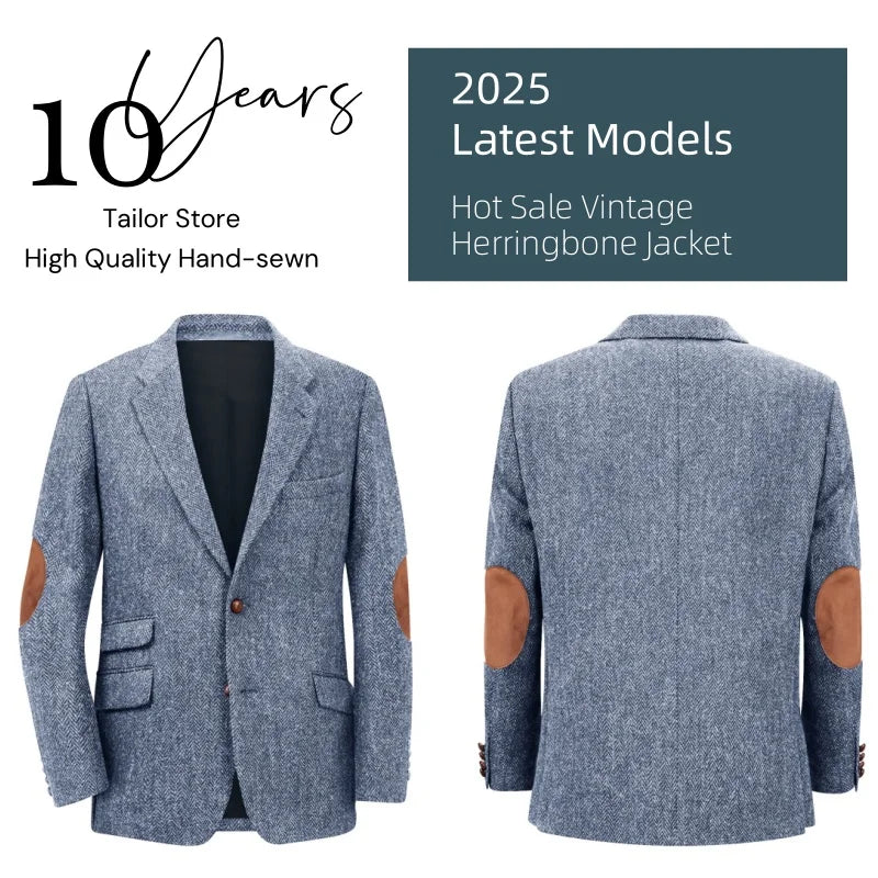 Men's Blazer Herringbone Single Breasted Casual Elegant Man Suit Jackets Coat Men's Stage Clothing Clothing-for-men Male Clothes.
