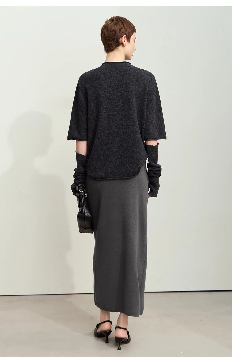 AMII Minimalist Elegant Basics Knitted Skirts for Women 2024 Winter New Elastic Waist Straight Lady Commuter Long Skirt 12443250