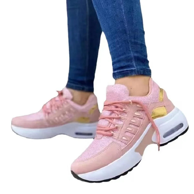 2025 New Ladies Sneakers Lace Up Wedge Heel Vulcanized Shoes Thick Sole Air Cushion Casual Shoes Large Size 43 Women's Shoes.