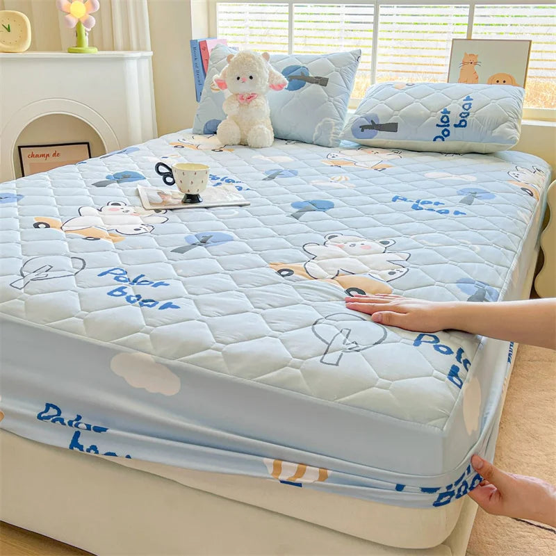 1pc Quilted Bed Cover Floral Style Bedspread Thicken Soft Bed Linen Elastic Mattress Protector cubre colchón (No Pillowcase)