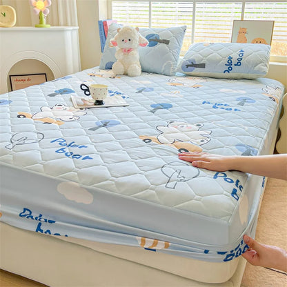 1pc Quilted Bed Cover Floral Style Bedspread Thicken Soft Bed Linen Elastic Mattress Protector cubre colchón (No Pillowcase)