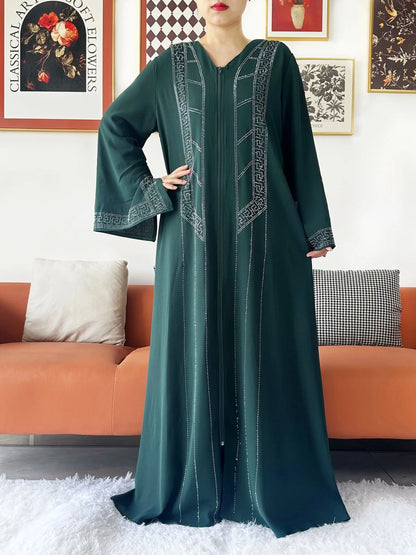 New Women Elegant Dress Chiffon Open Abaya with Zipper Muslim Women Dress Islamic Clothing Cardigan Abaya Women Muslim Dress