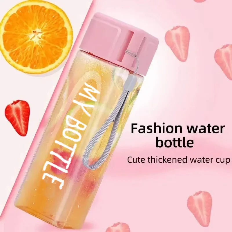1 Pcs Clear Square Drinking Glass in Mate Plastic Portable Water Bottle with Milk Cable for Outdoor Sports.