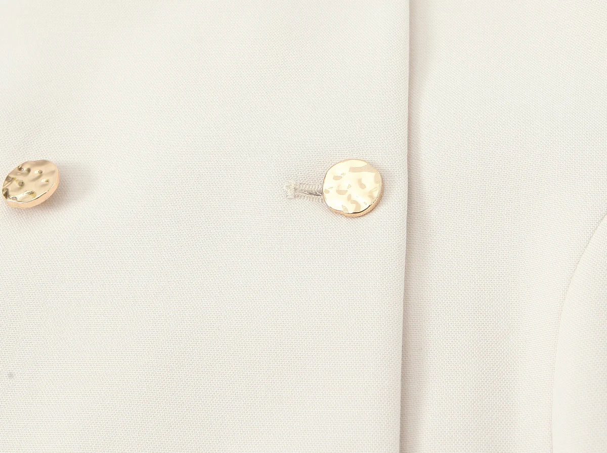 HH Women Solid Pant Set Long Sleeve O-Neck Double-Breasted Blazers+High Waist Chain Matching Side Zipper Trousers Sets.