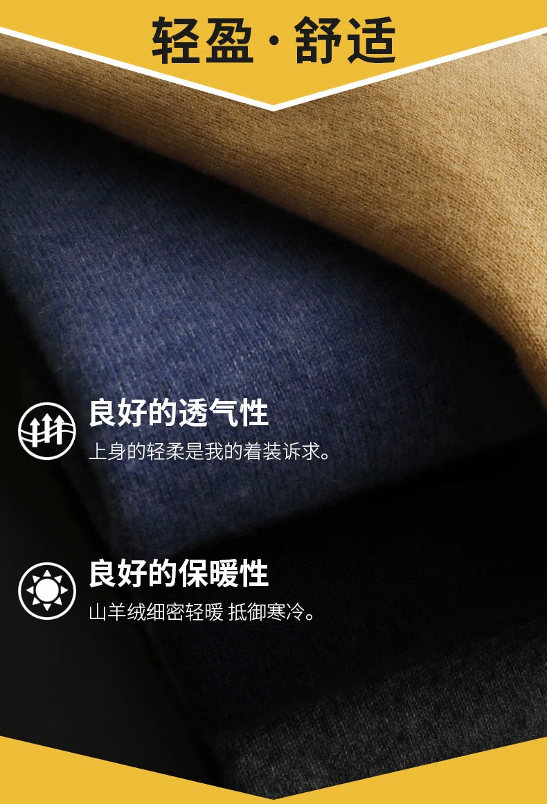 New Half Turtleneck Zipper Men's Pullover 100% Cashmere Sweater Solid Color Casual Versatile Wool Sweater Men's Clothing.