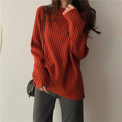 Rollkragen Gestrickte Pullover Frauen Herbst Winter Mode Lose Lange Hülse Alle Spiel Pullover Pullover Solide Büro Dame Jumper