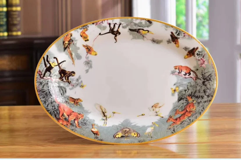 Luxury Blue Ocean Bone China Dishes Plates Western Clubhouse Upscale Heart Of The Sea Ceramic Tableware Decorative Plate