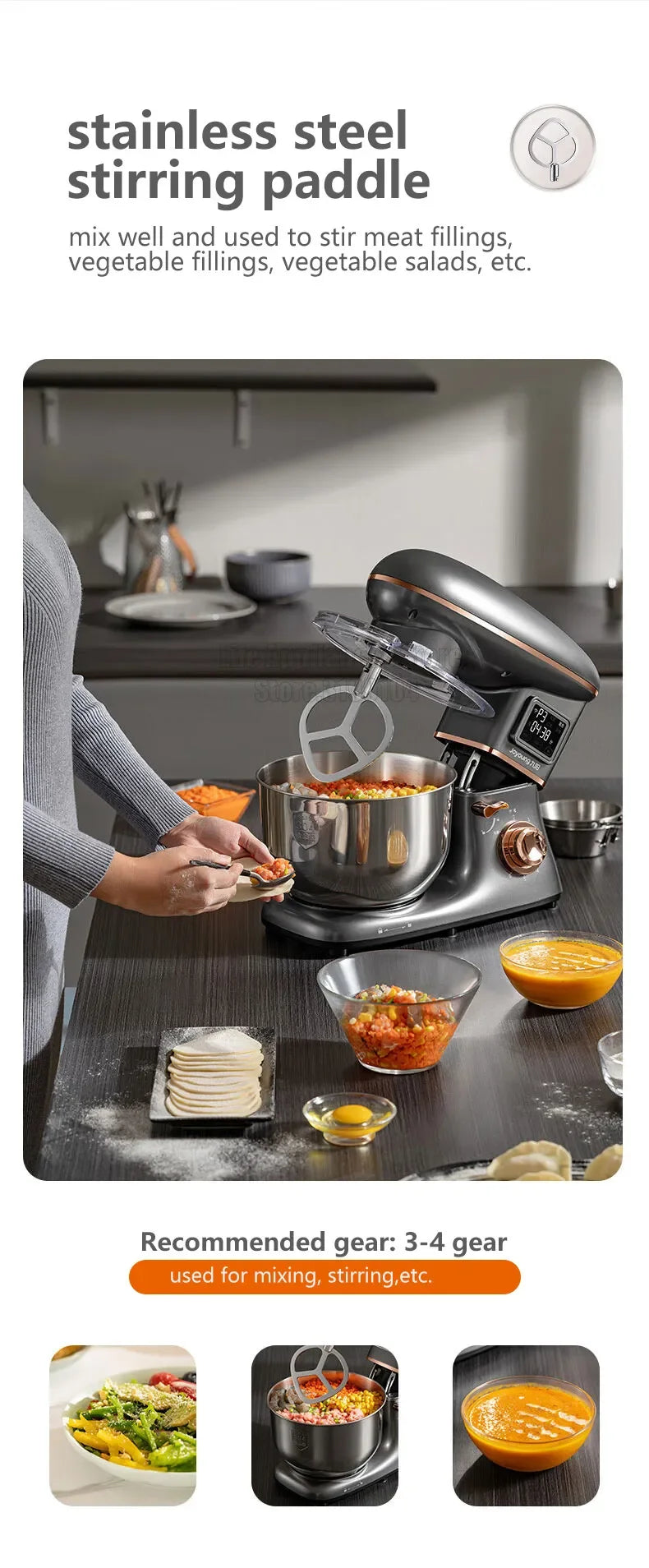 Joyoung 5L Stand Dough Mixer For Kitchen Cream Whisk Cake Dough Blender With Stainless Steel Bowl 6 Gears Chef Machine.