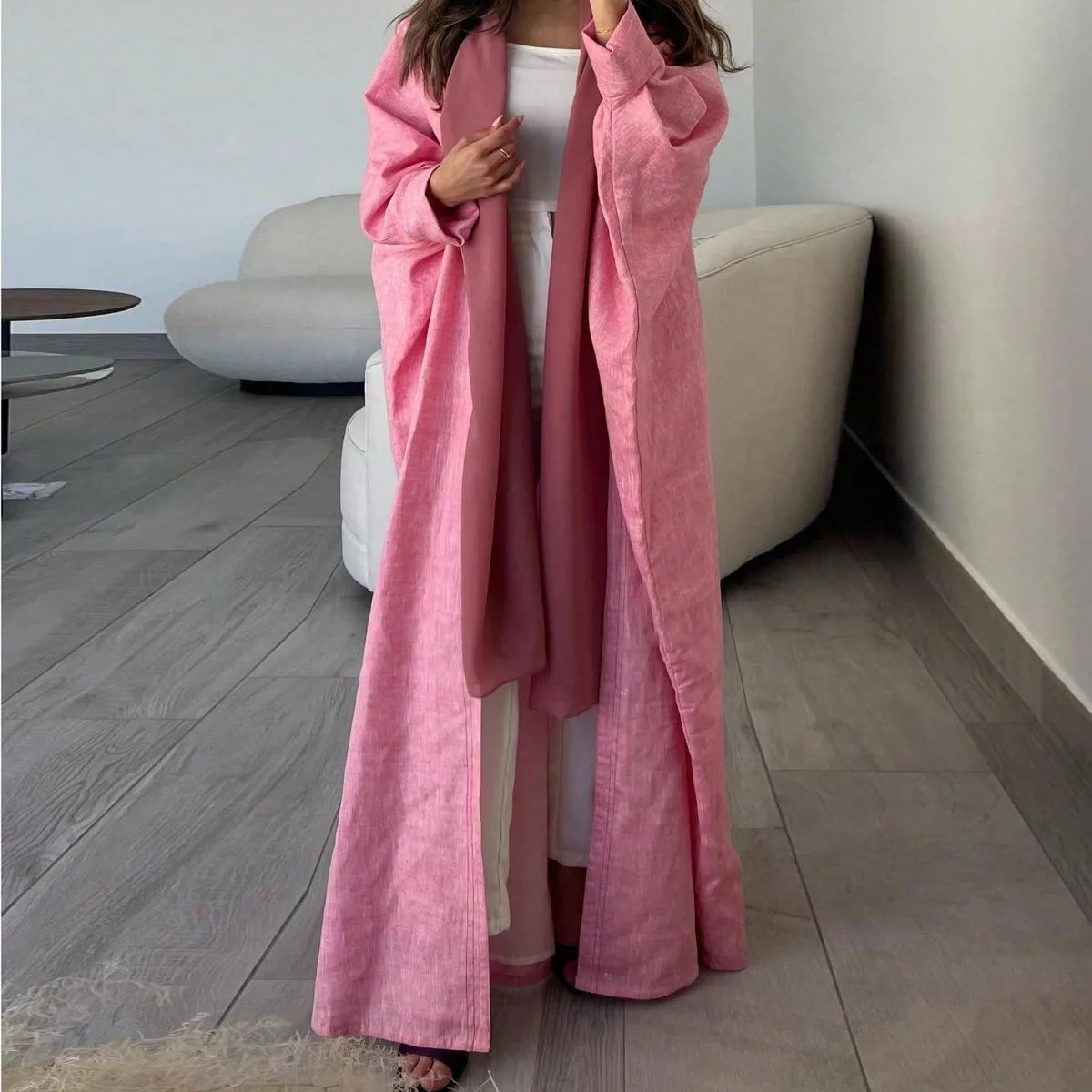 Full Sleeve Solid Loose Abaya Muslim Women Open Front Abayas Casual Kaftans Maxi Dresses Jilbabs Middle-East Ethnic Clothing.