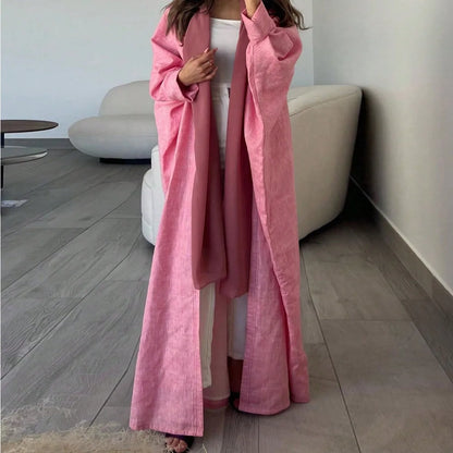 Full Sleeve Solid Loose Abaya Muslim Women Open Front Abayas Casual Kaftans Maxi Dresses Jilbabs Middle-East Ethnic Clothing.