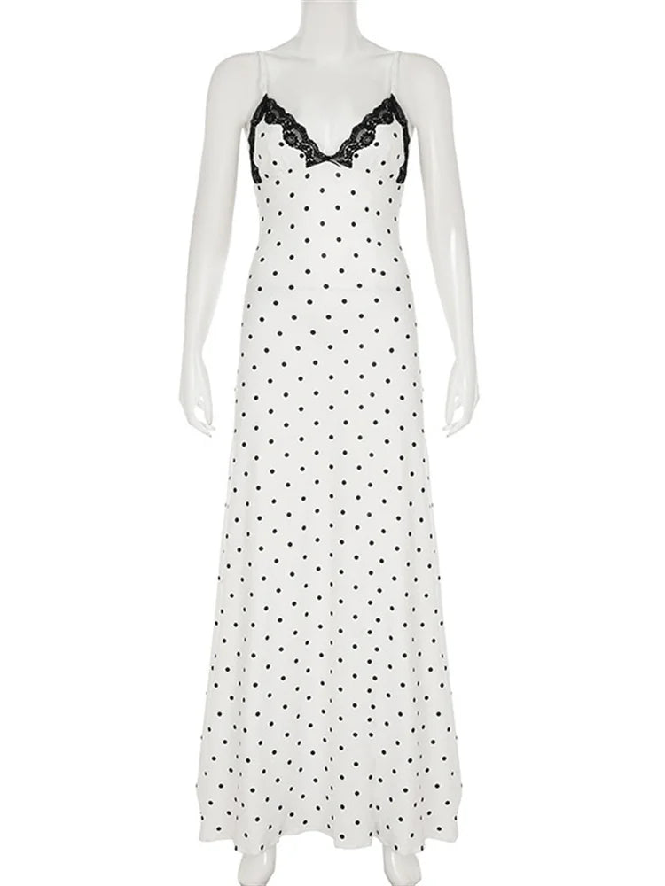 Tossy Spitze V-ausschnitt Patchwork Maxi Kleid Frauen Backless Hohe Taille Schlank Spaghetti Kontrast Party Kleid Weiblichen Frühling Langes Kleid.