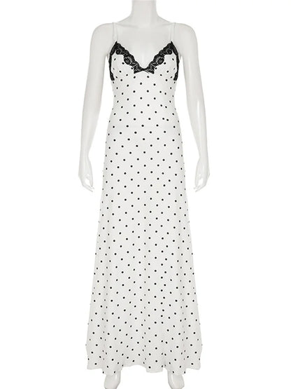 Tossy Spitze V-ausschnitt Patchwork Maxi Kleid Frauen Backless Hohe Taille Schlank Spaghetti Kontrast Party Kleid Weiblichen Frühling Langes Kleid.